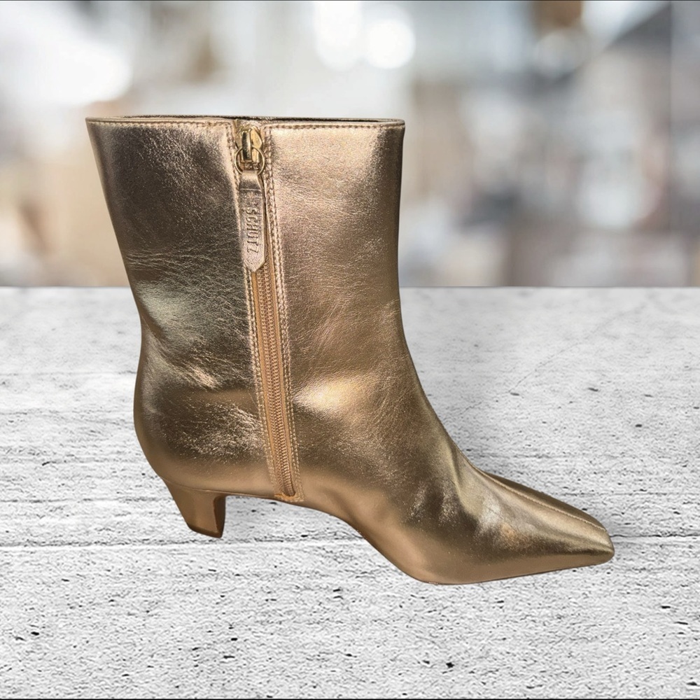 SCHUTZ Metallic Gold Women's Dellia Closed Toe Booties, 8 - Picture 4 of 10